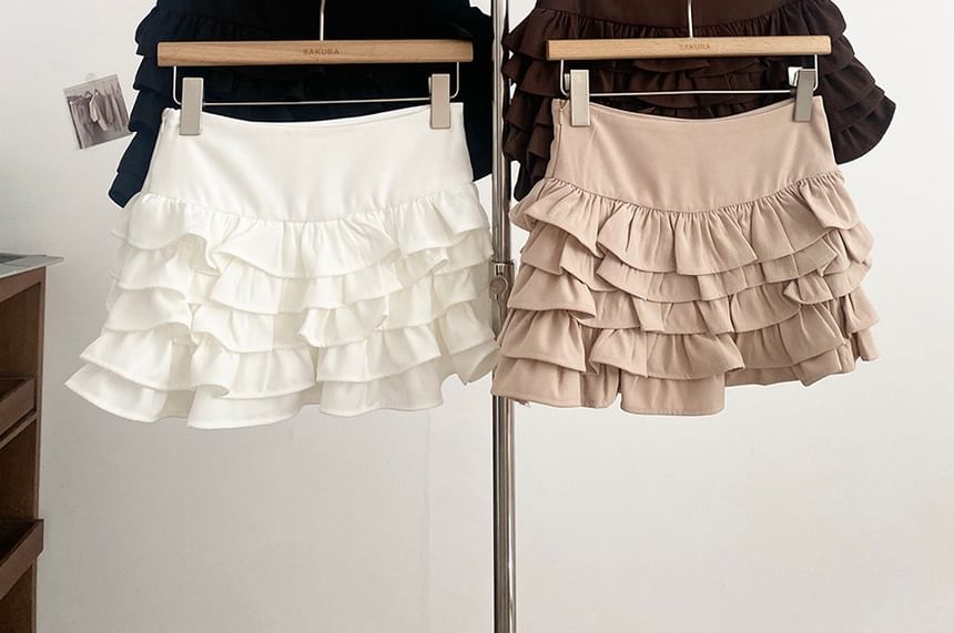 Tiered Ruffle Mini A-Line Skirt High Waist