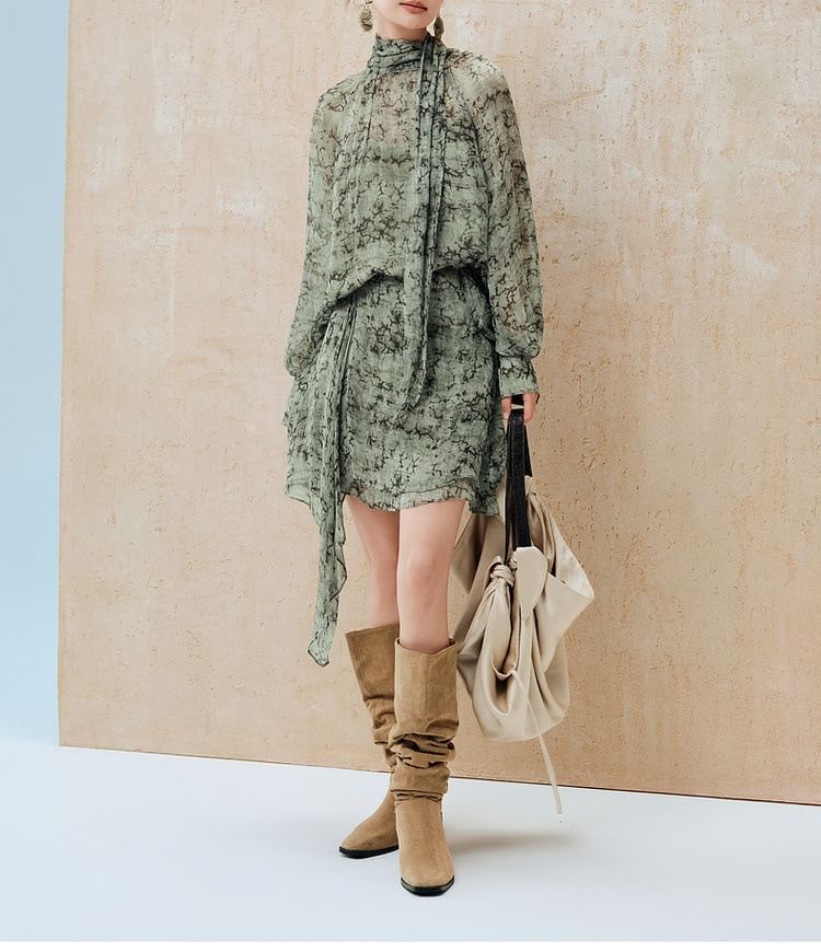 Sheer Blouse, Asymmetrical Skirt, and Camisole Set