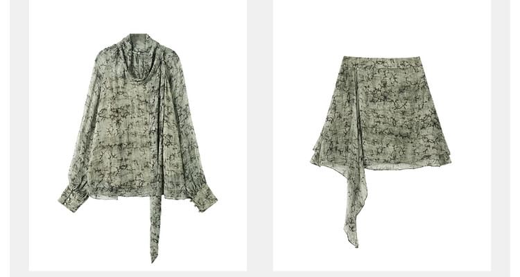 Sheer Blouse, Asymmetrical Skirt, and Camisole Set