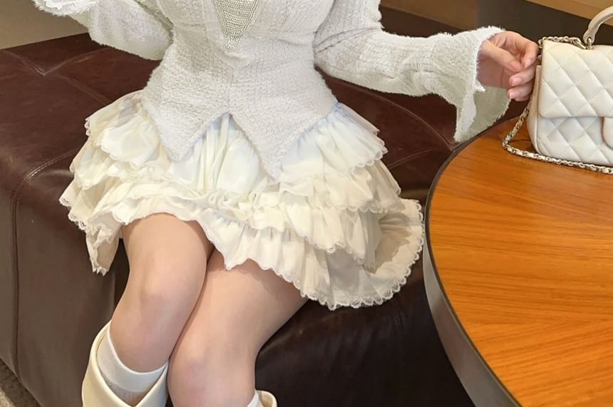 Two-Tone Knit Top & Tiered Mini Skirt