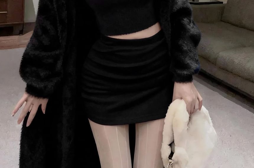 Rhinestone Halter Crop Knit & Pencil Skirt with Cardigan