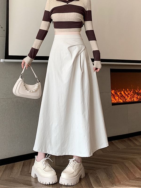 A-Line Midi Skirt with Shirred Waist