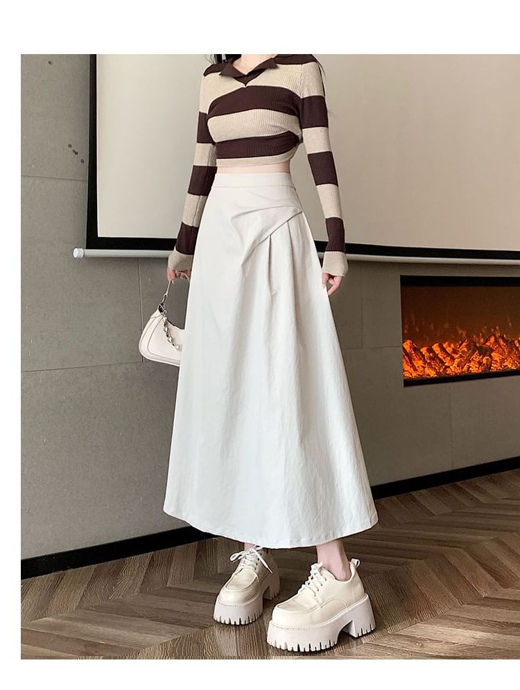 A-Line Midi Skirt with Shirred Waist