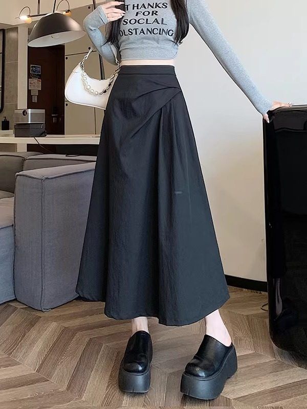 A-Line Midi Skirt with Shirred Waist