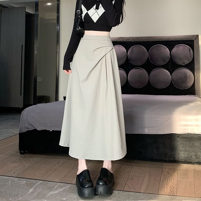 A-Line Midi Skirt with Shirred Waist