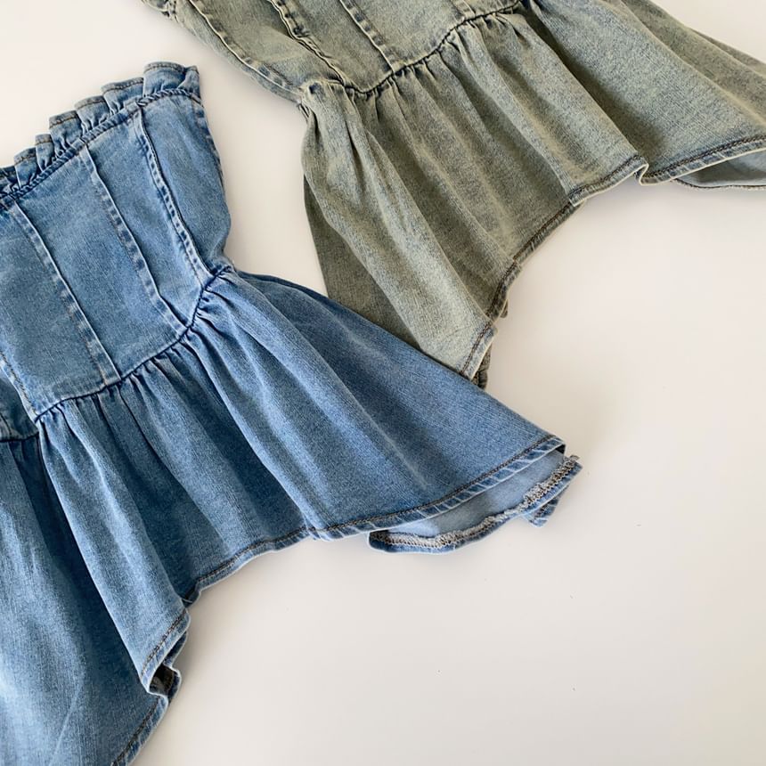 Peplum Denim Tube Top with Frill
