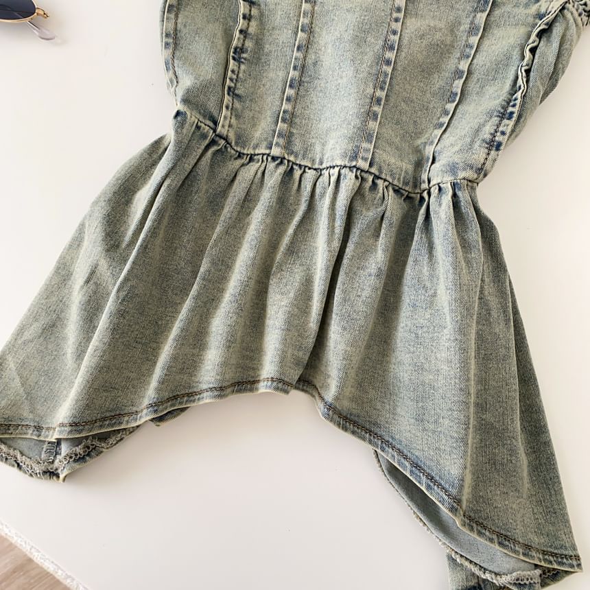 Peplum Denim Tube Top with Frill