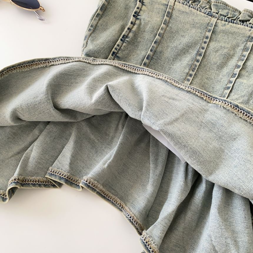 Peplum Denim Tube Top with Frill