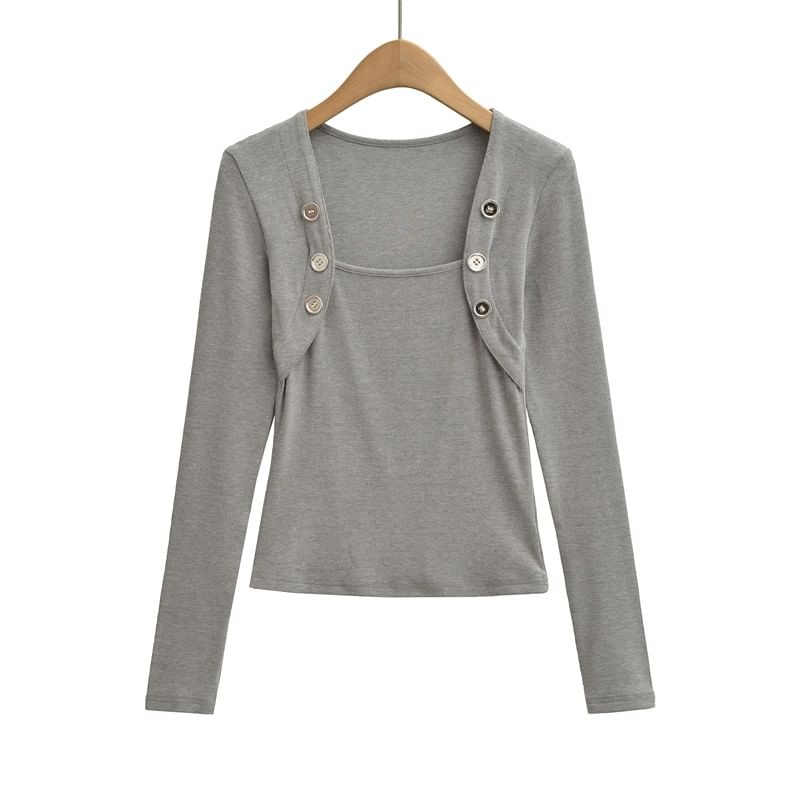 Square Neck Button Tee Long Sleeve