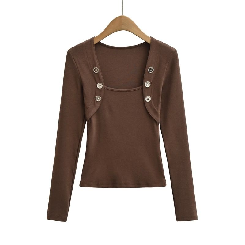 Square Neck Button Tee Long Sleeve