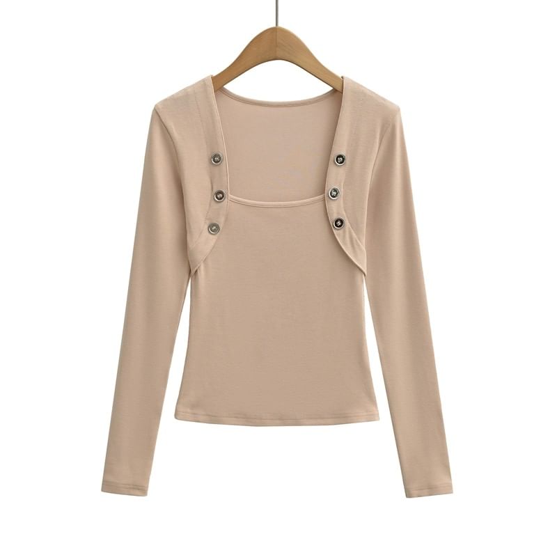 Square Neck Button Tee Long Sleeve