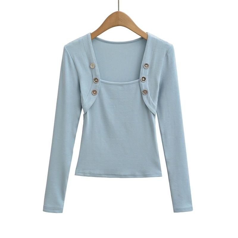 Square Neck Button Tee Long Sleeve
