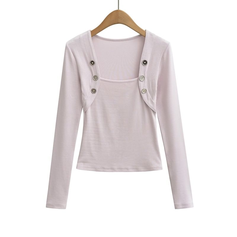 Square Neck Button Tee Long Sleeve