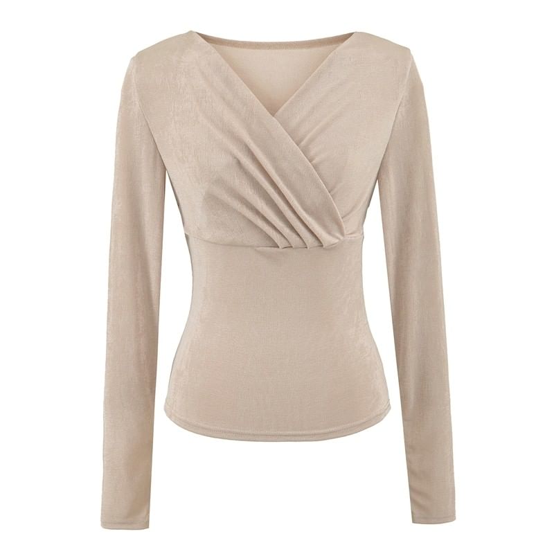 Ruched V-Neck Crop Tee Long Sleeve