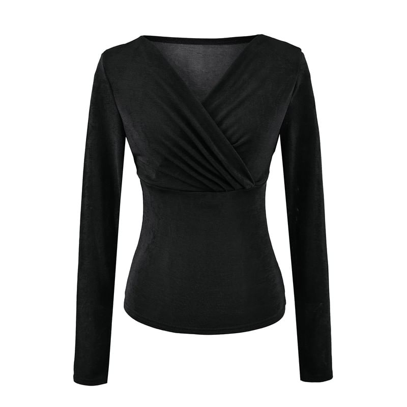 Ruched V-Neck Crop Tee Long Sleeve