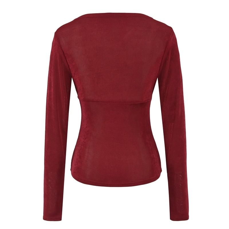 Ruched V-Neck Crop Tee Long Sleeve