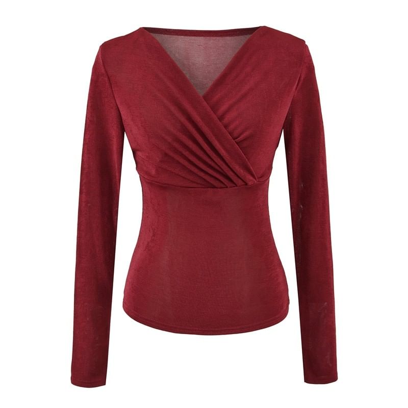 Ruched V-Neck Crop Tee Long Sleeve