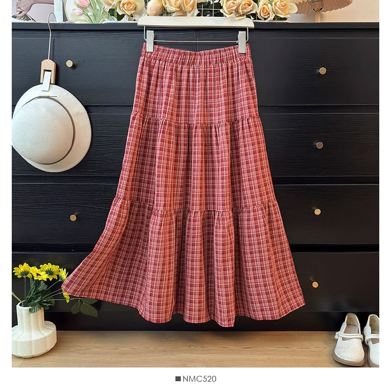 Plaid Maxi A-Line Skirt