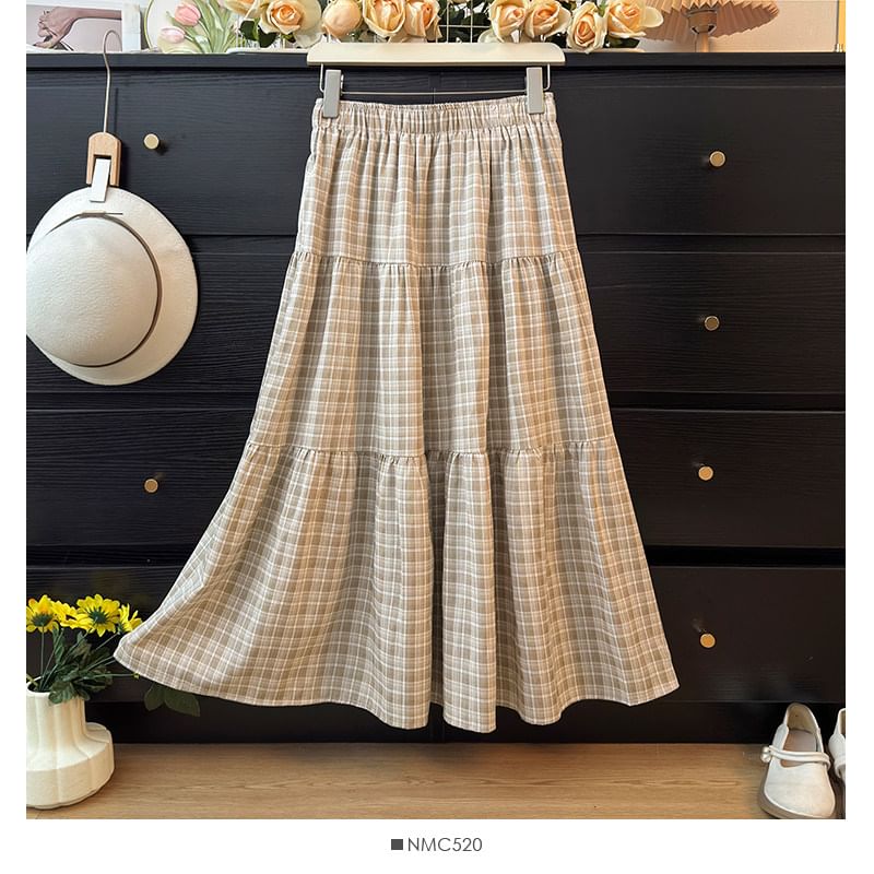 Plaid Maxi A-Line Skirt