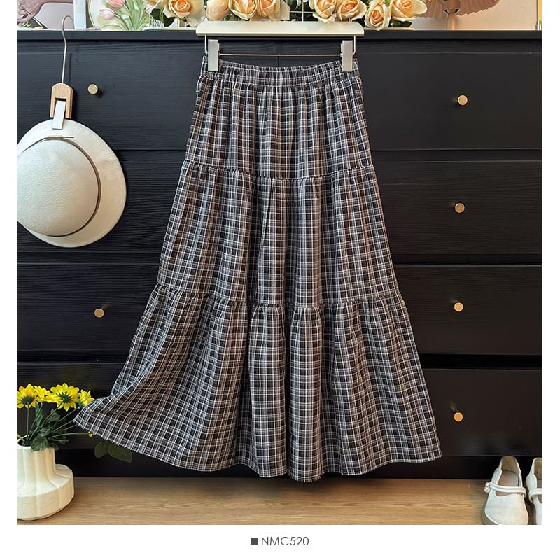 Plaid Maxi A-Line Skirt