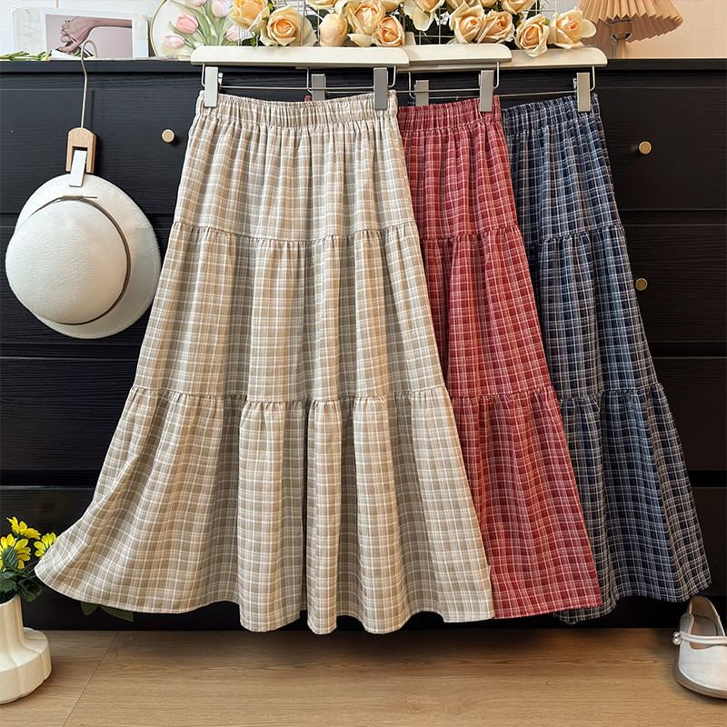 Plaid Maxi A-Line Skirt