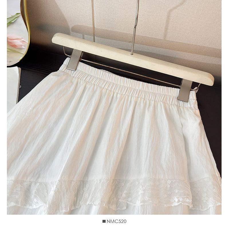 Tiered Maxi A-Line Skirt with Lace Panels