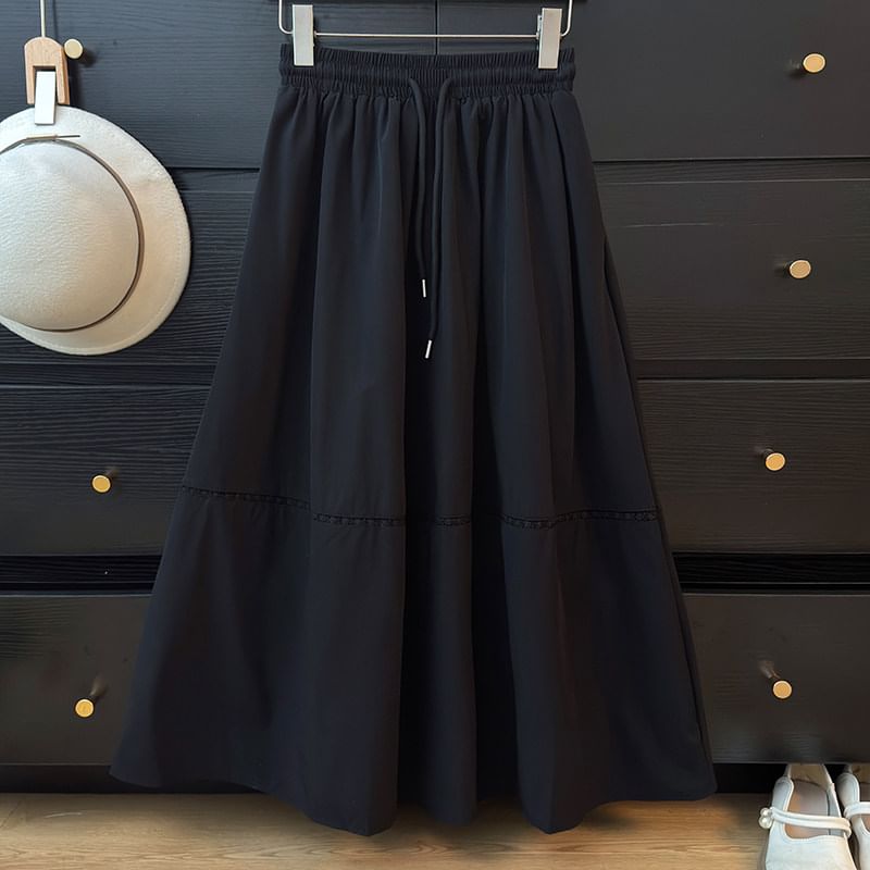 Lace Panel Maxi A-Line Skirt