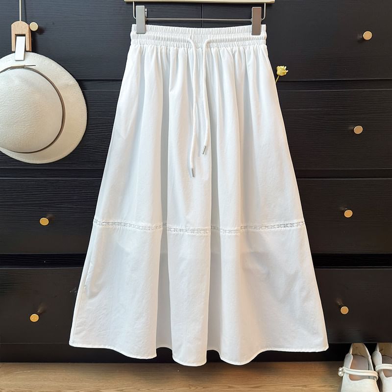 Lace Panel Maxi A-Line Skirt