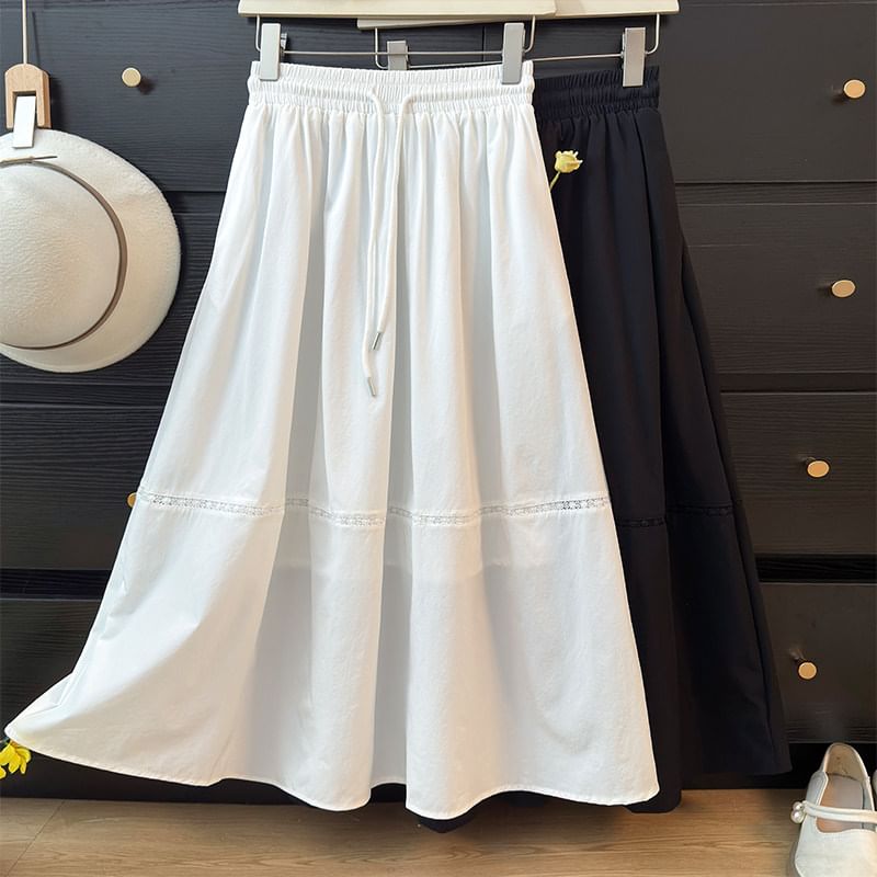 Lace Panel Maxi A-Line Skirt