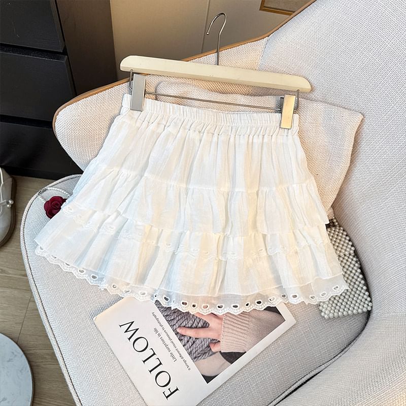 Lace-Trimmed Tiered Mini Skirt