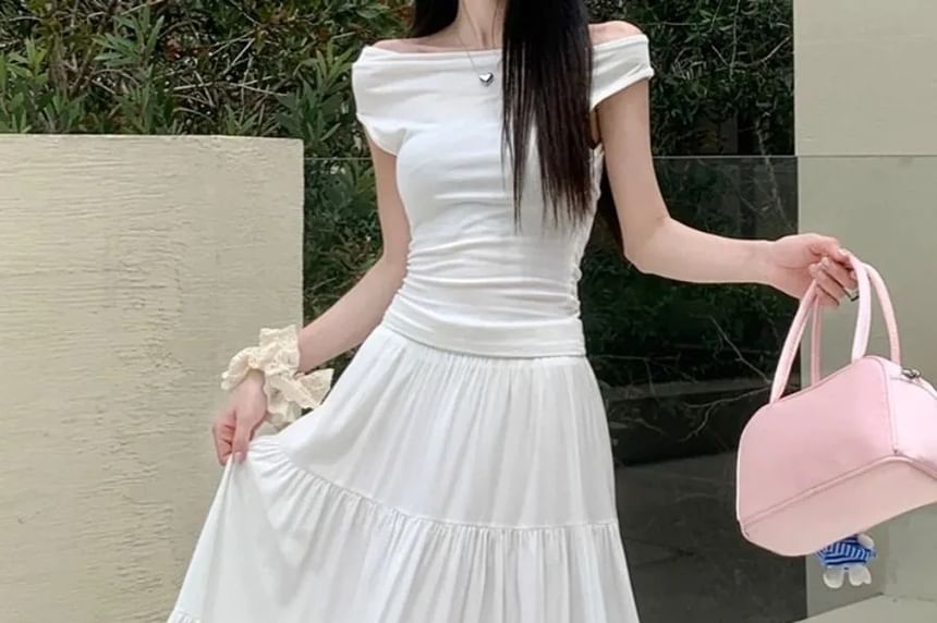Tiered Maxi A-Line Skirt - High Waist Plain