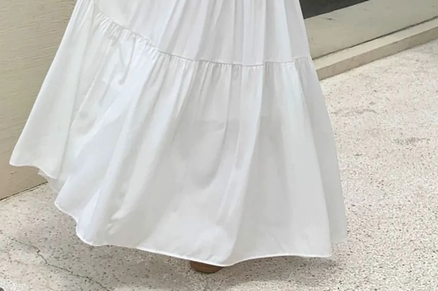 Tiered Maxi A-Line Skirt - High Waist Plain