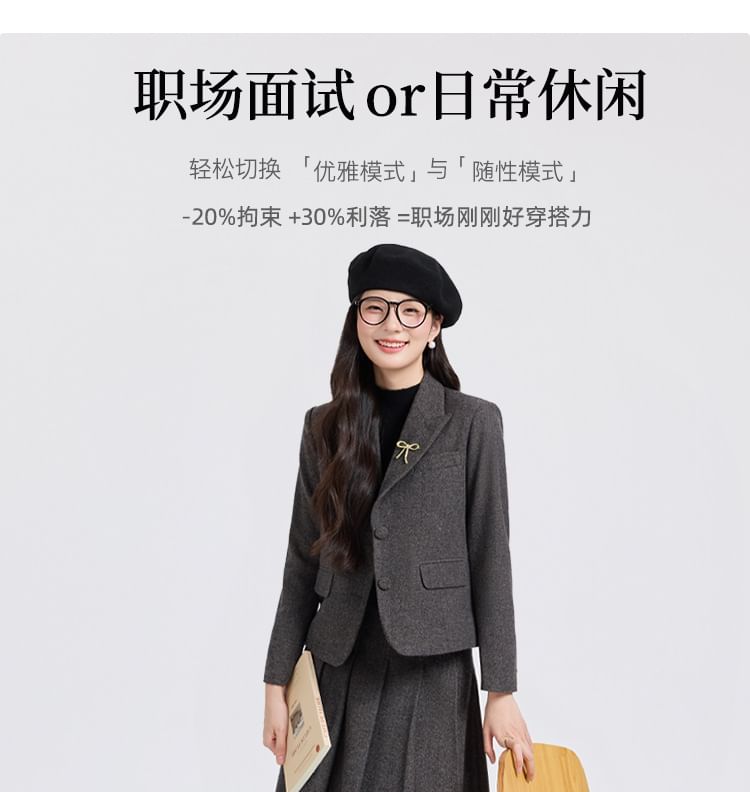 Herringbone Blazer and Pleated Midi Skirt Set
