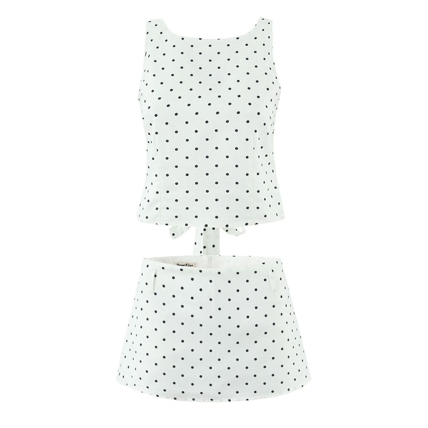 Dotted Open-Back Tank Top and Mini Skirt Set