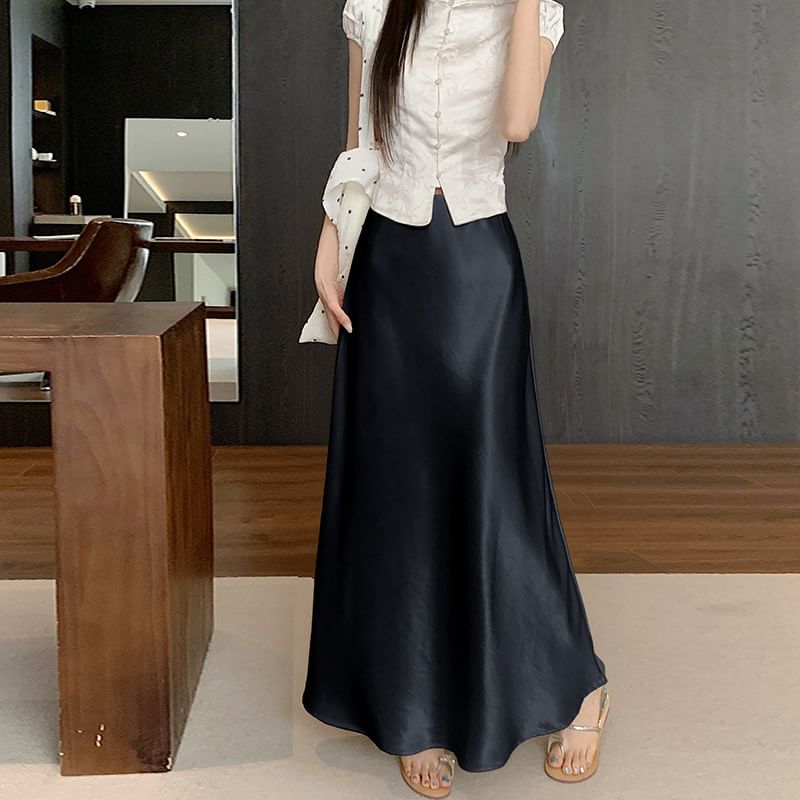 Satin Maxi A-Line Skirt