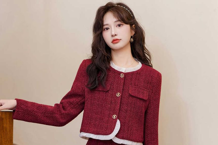 Tweed Crop Jacket and Mini A-Line Skirt Set