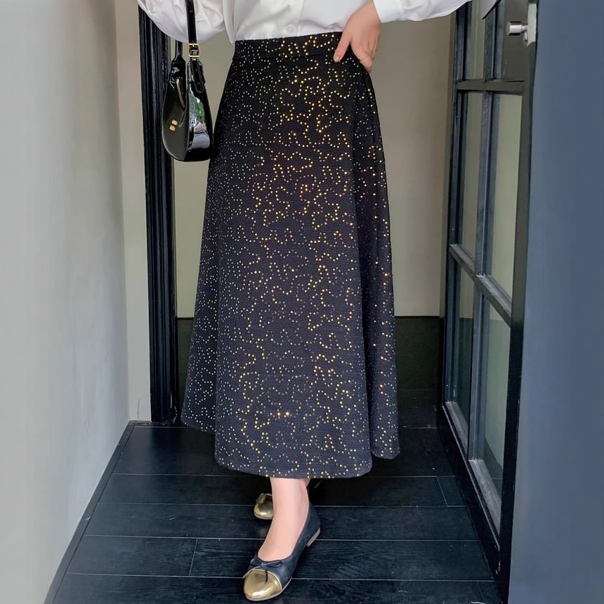 Sequin Midi A-Line Skirt