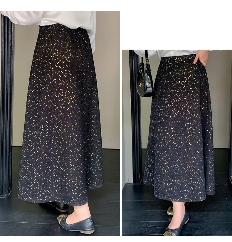 Sequin Midi A-Line Skirt