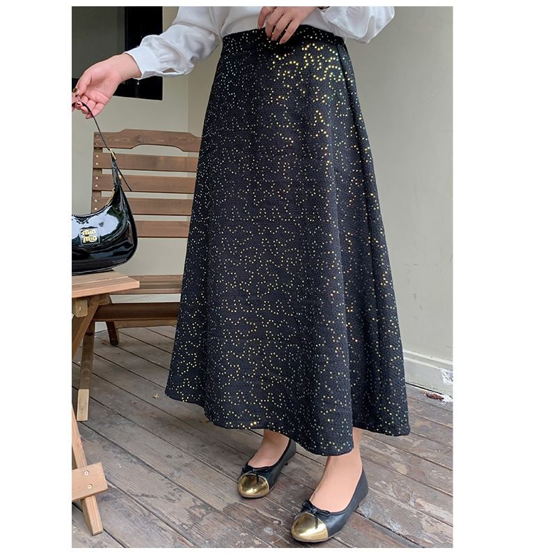 Sequin Midi A-Line Skirt