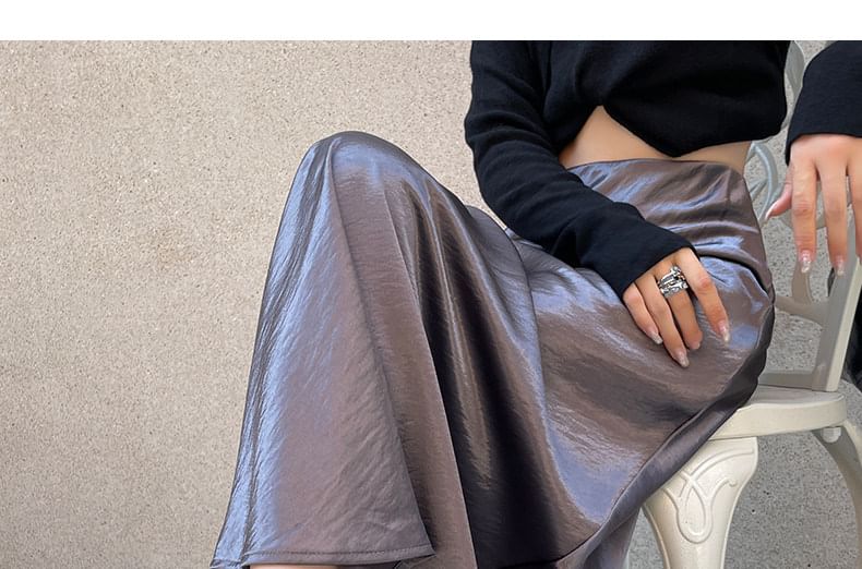 Satin Maxi Mermaid Skirt - High Waist Plain