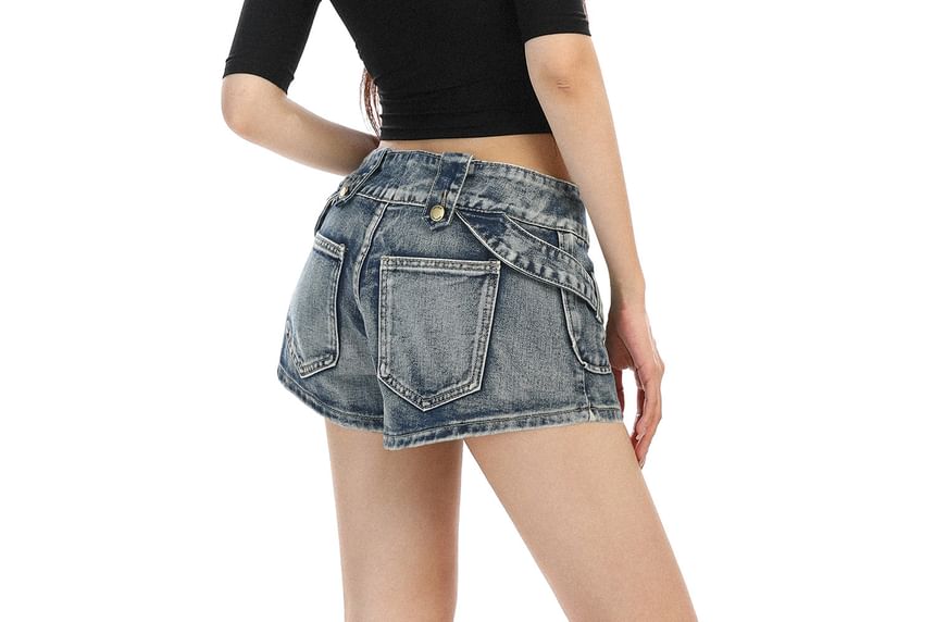 Low Waist Lace-Up Denim Hot Pants