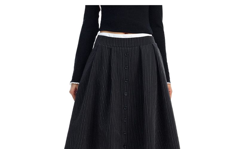 Striped Midi A-Line Skirt - Mid Waist
