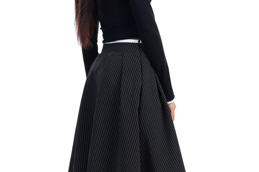 Striped Midi A-Line Skirt - Mid Waist