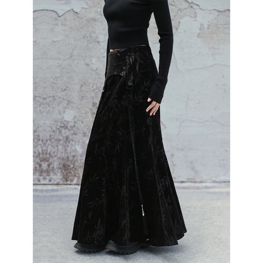 Velvet Maxi A-Line Skirt - Mid Waist