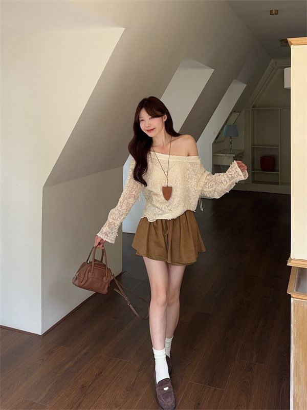 One Shoulder Lace Top & Mini A-Line Skirt