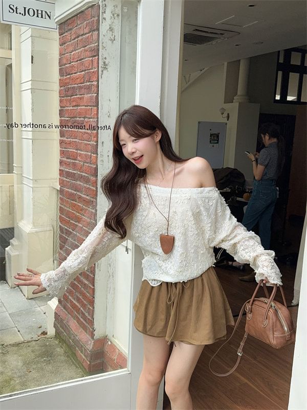 One Shoulder Lace Top & Mini A-Line Skirt
