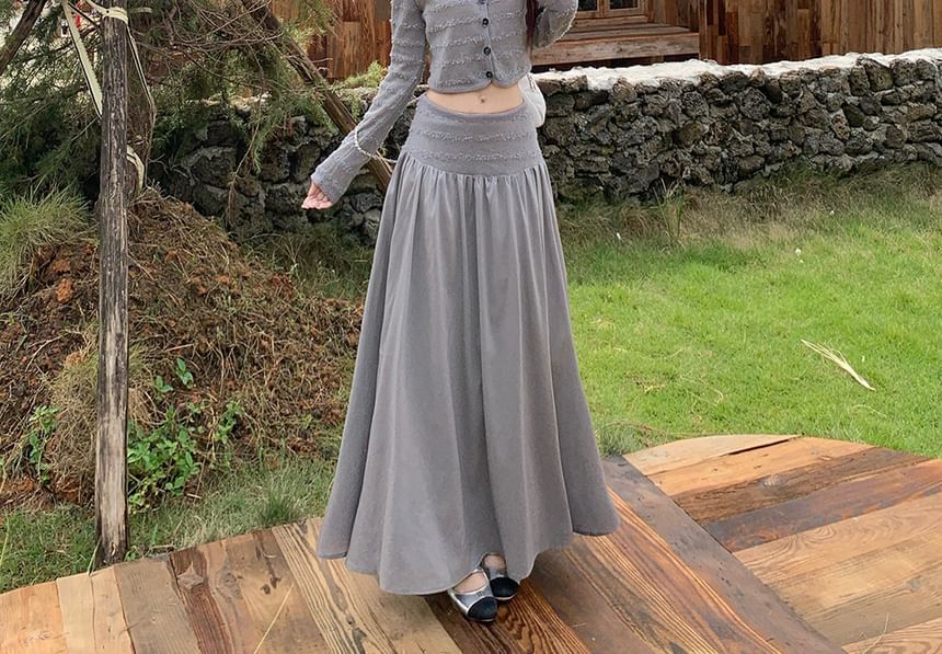 Round Neck Knit Crop Top & Panel Maxi Skirt