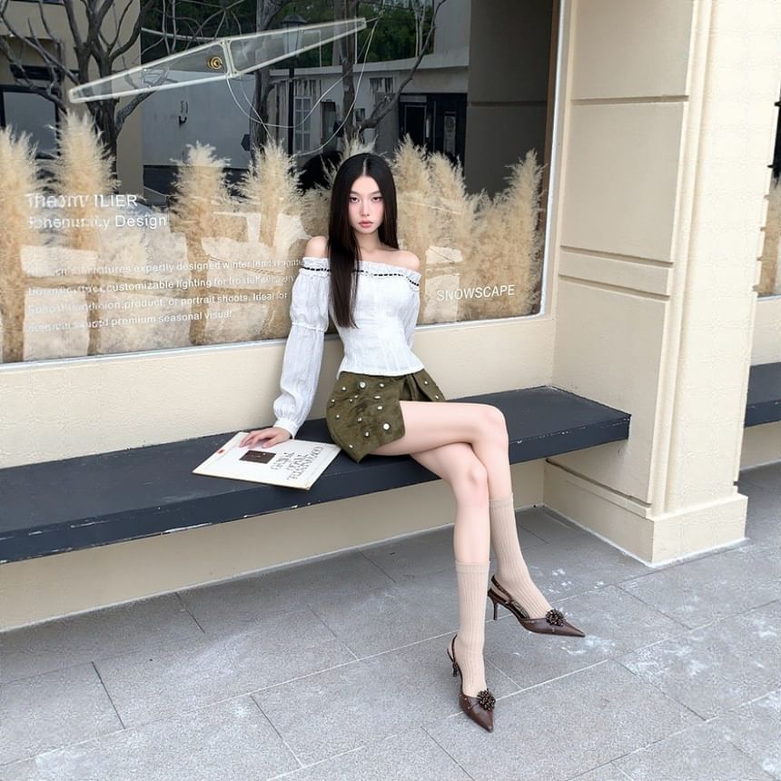 Off-Shoulder Top and Studded Mini Skirt Set