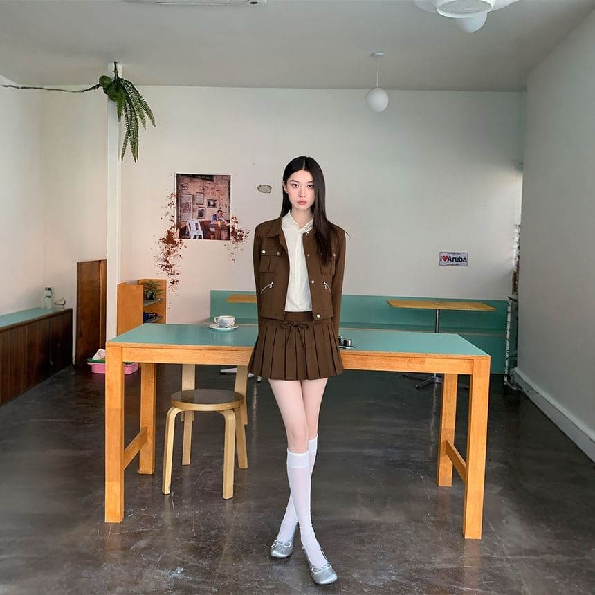 Crop Jacket and Mini Pleated Skirt Set