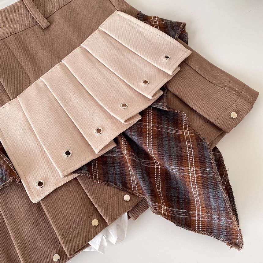 Plaid Panel Mini Pleated Skirt